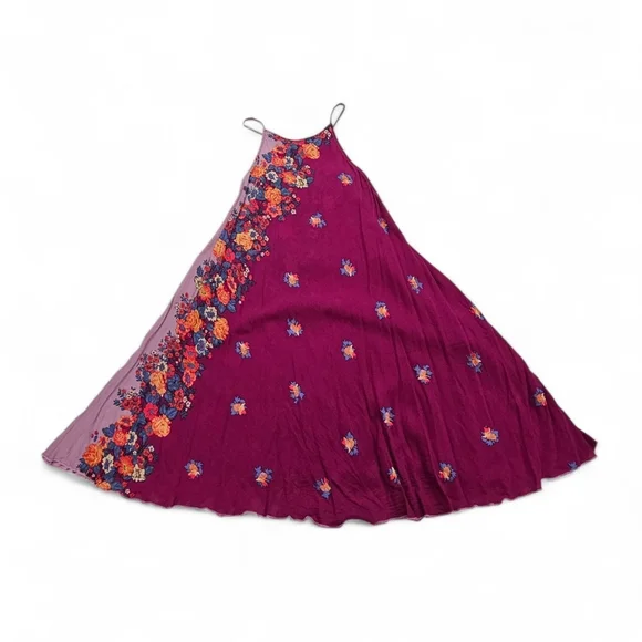 Free People It's a Cinch Magenta Floral Print Tie Back Mini Dress Size Small - Picture 15 of 16